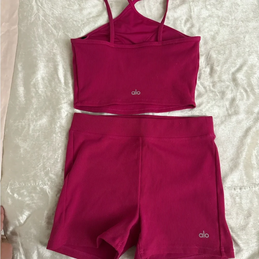 Alo Pink Halter Crop Top and Shorts Set - Picture 4 of 4